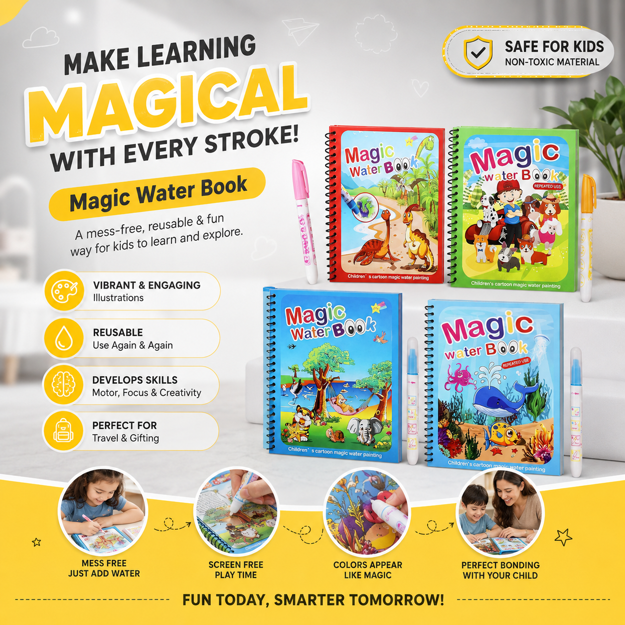 Wonder Colors – Water-Activated Magic Book (Pack Of 4)
